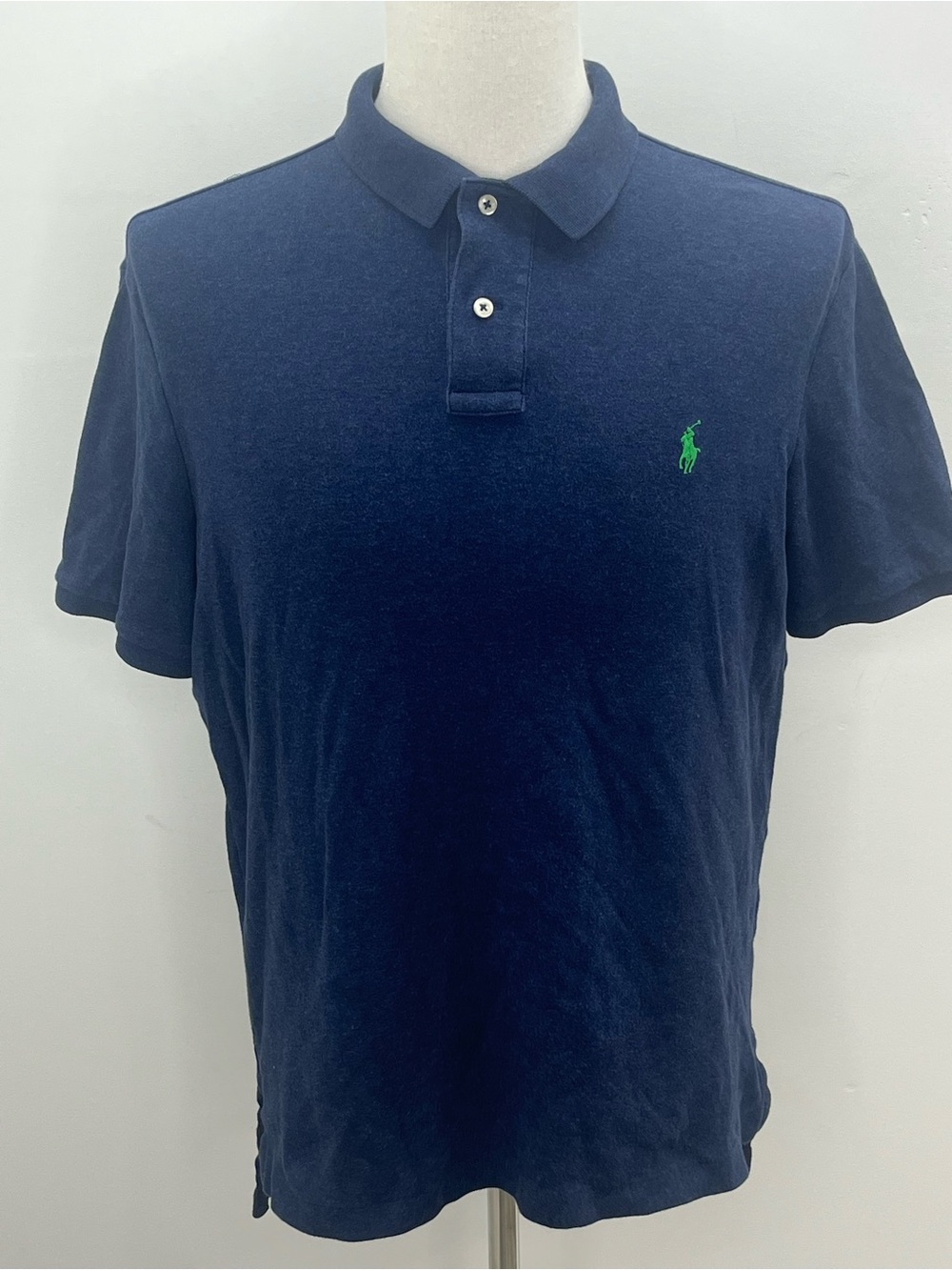 Polo Ralph Lauren Men's Heather Navy Blue Short Sleeve Cotton Polo Shirt Large